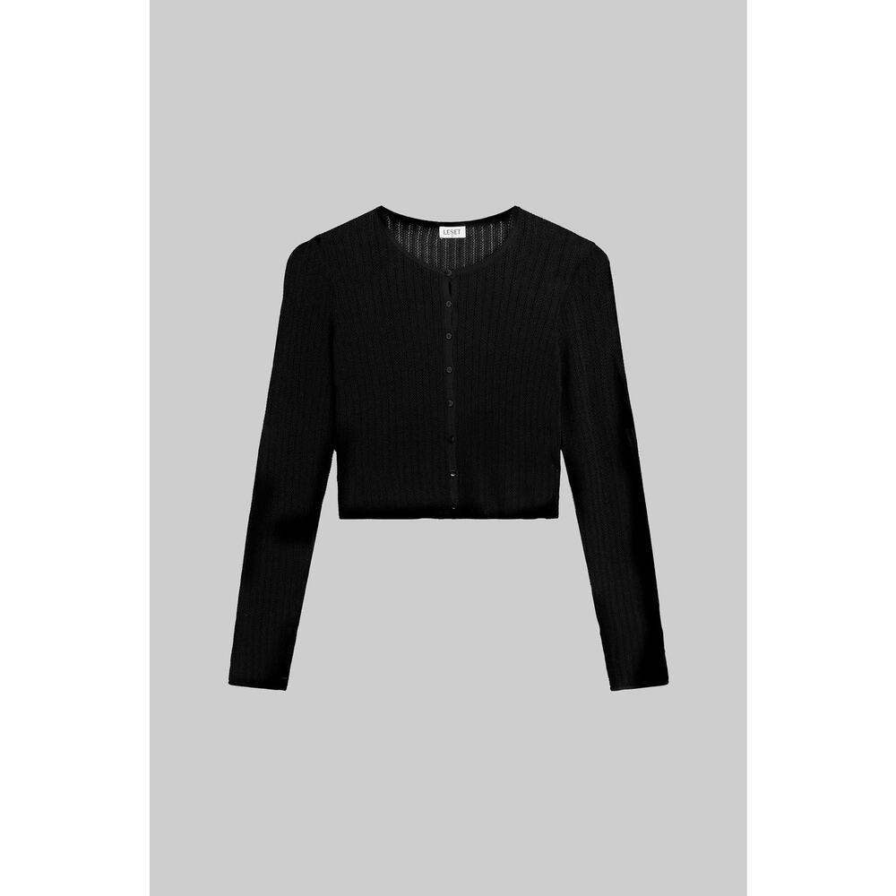 LESET Black Ribbed Cardigan